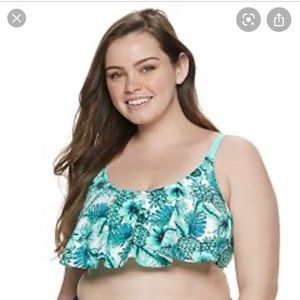 SO Blue Pineapple Flounce Bikini Top Tankini XS